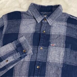 Hollister Mens Blue Plaid Cotton Flannel Button‎ Down Shirt Medium Grunge Preppy